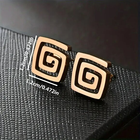 Stainless‎ Steel Spiral Square Earrings - Picture 2 of 2